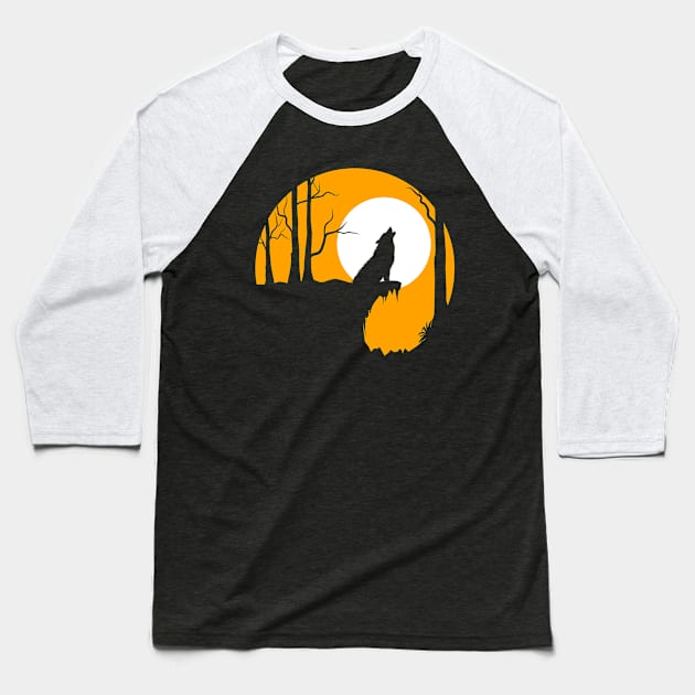 Wolf Howling Background Baseball T-Shirt by Mako Design 